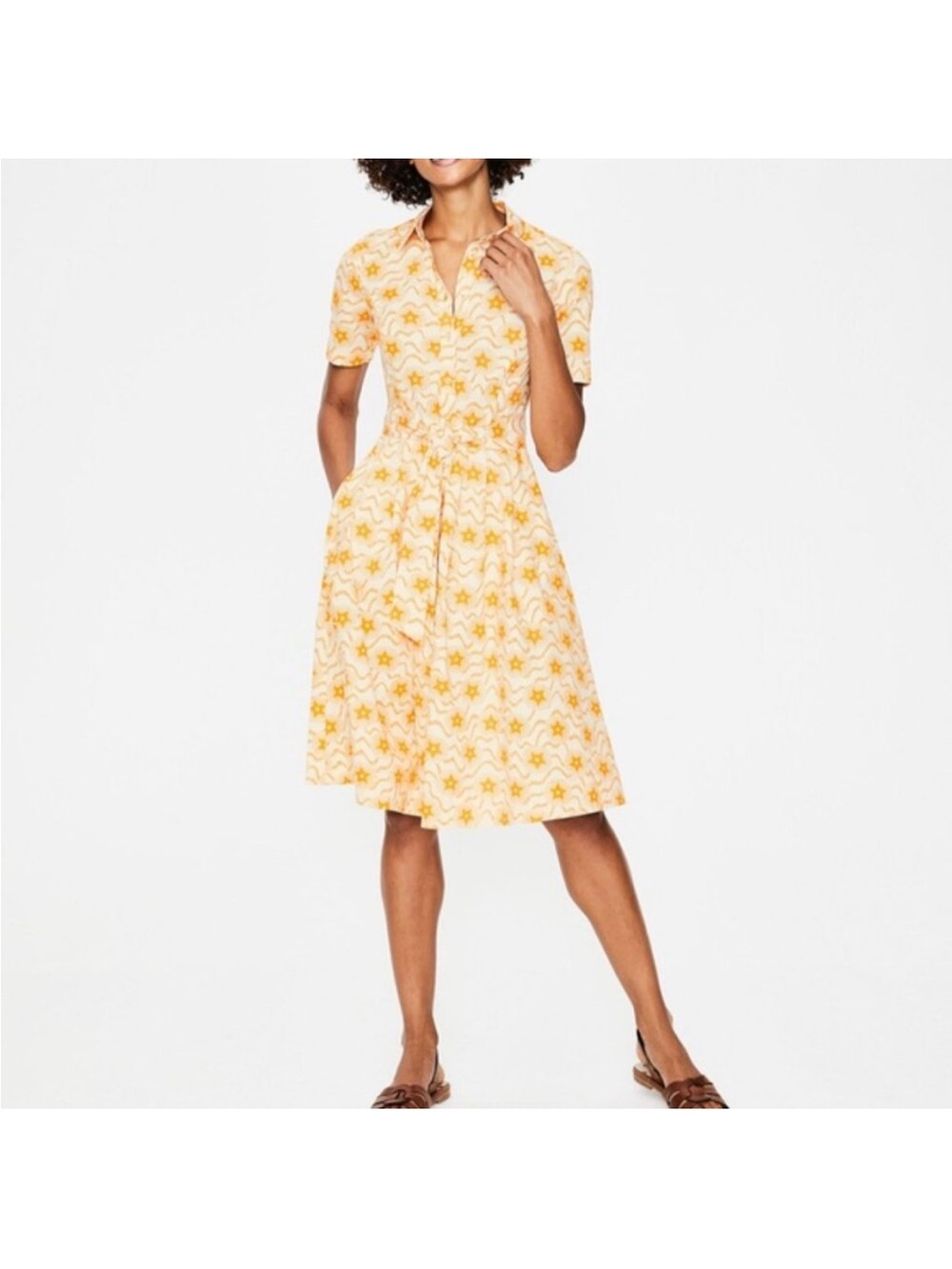 Boden Anastasia Button Down Yellow Floral Midi Shirt Dress sz 8 R - Picture 2 of 10